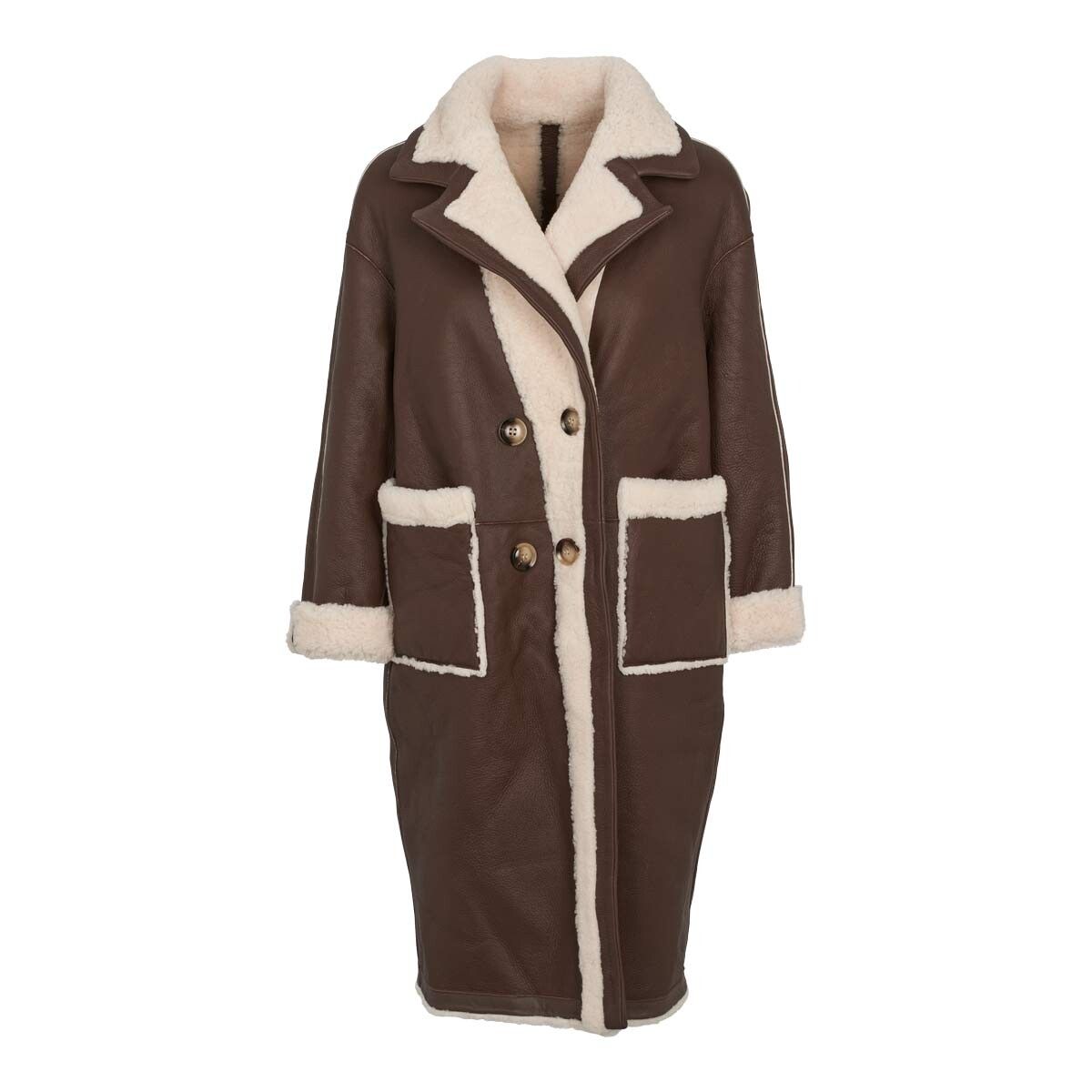 Shearling sheepskin coat in choco and beige
