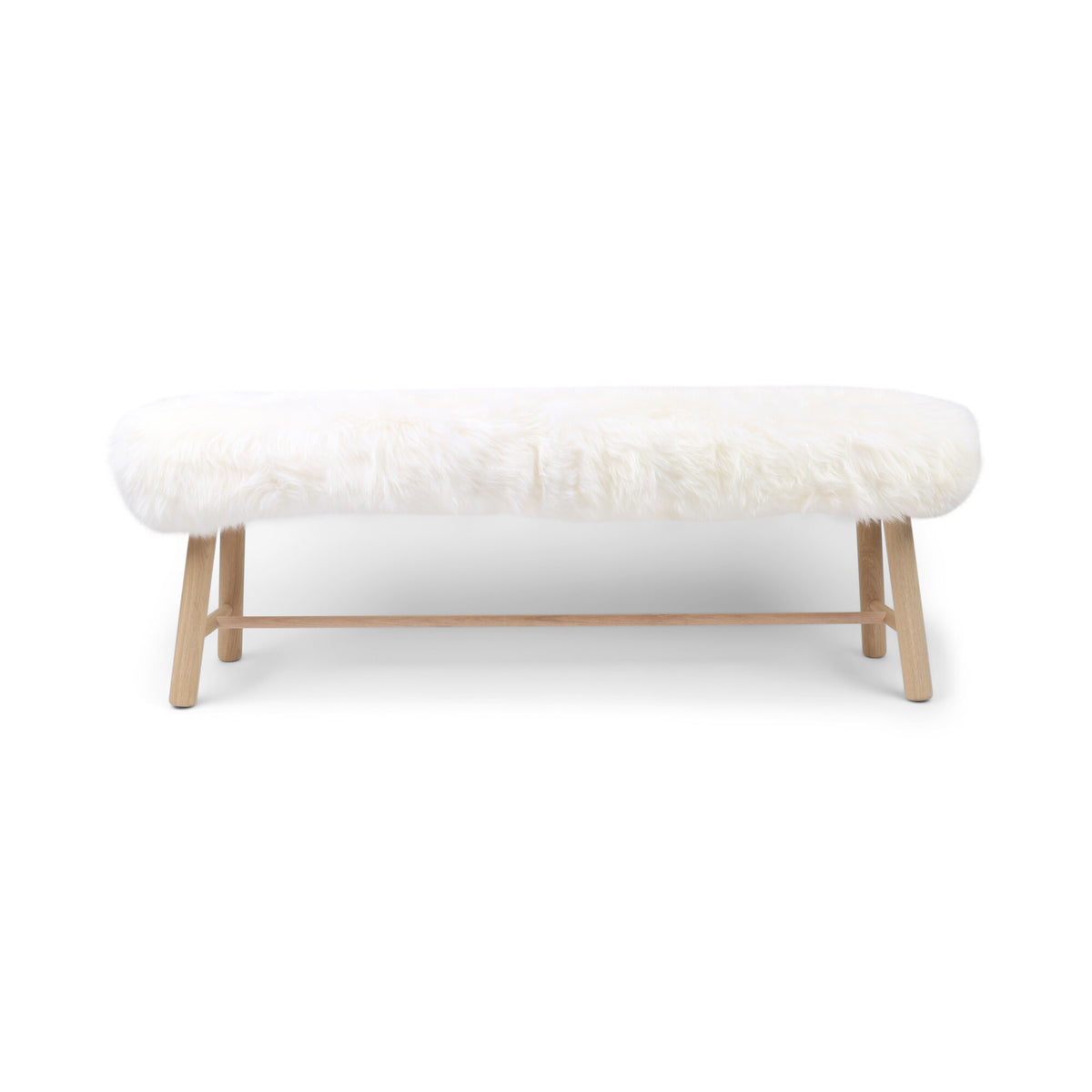 Theo-penkki | Uusiseelantilainen pitkä villa lampaannahka | 140x35x45 cm Norsunluu / Tammijalat