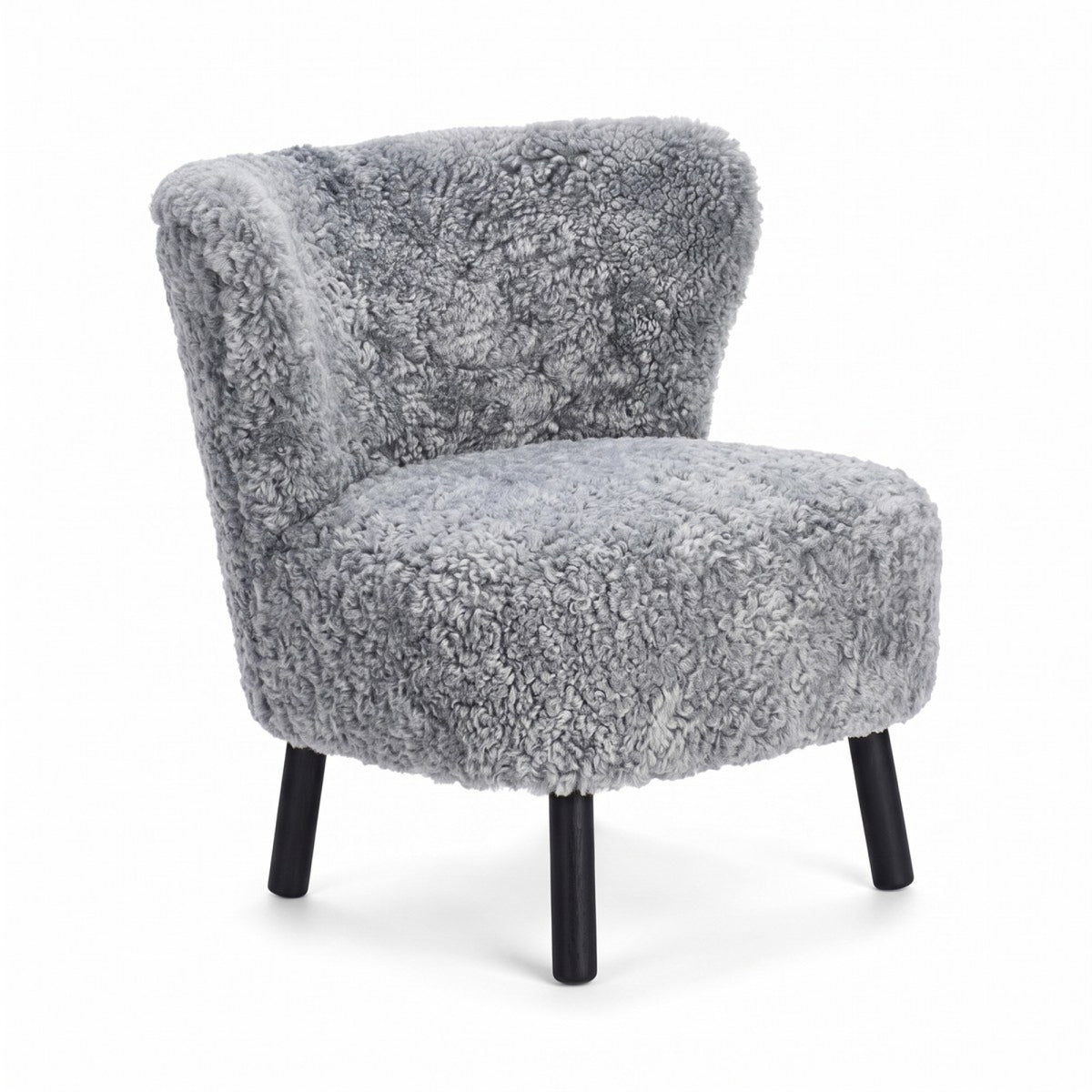 Emil Lounge Chair | Lyhyt villa Vaaleanharmaa / Mustat pyökkijalat