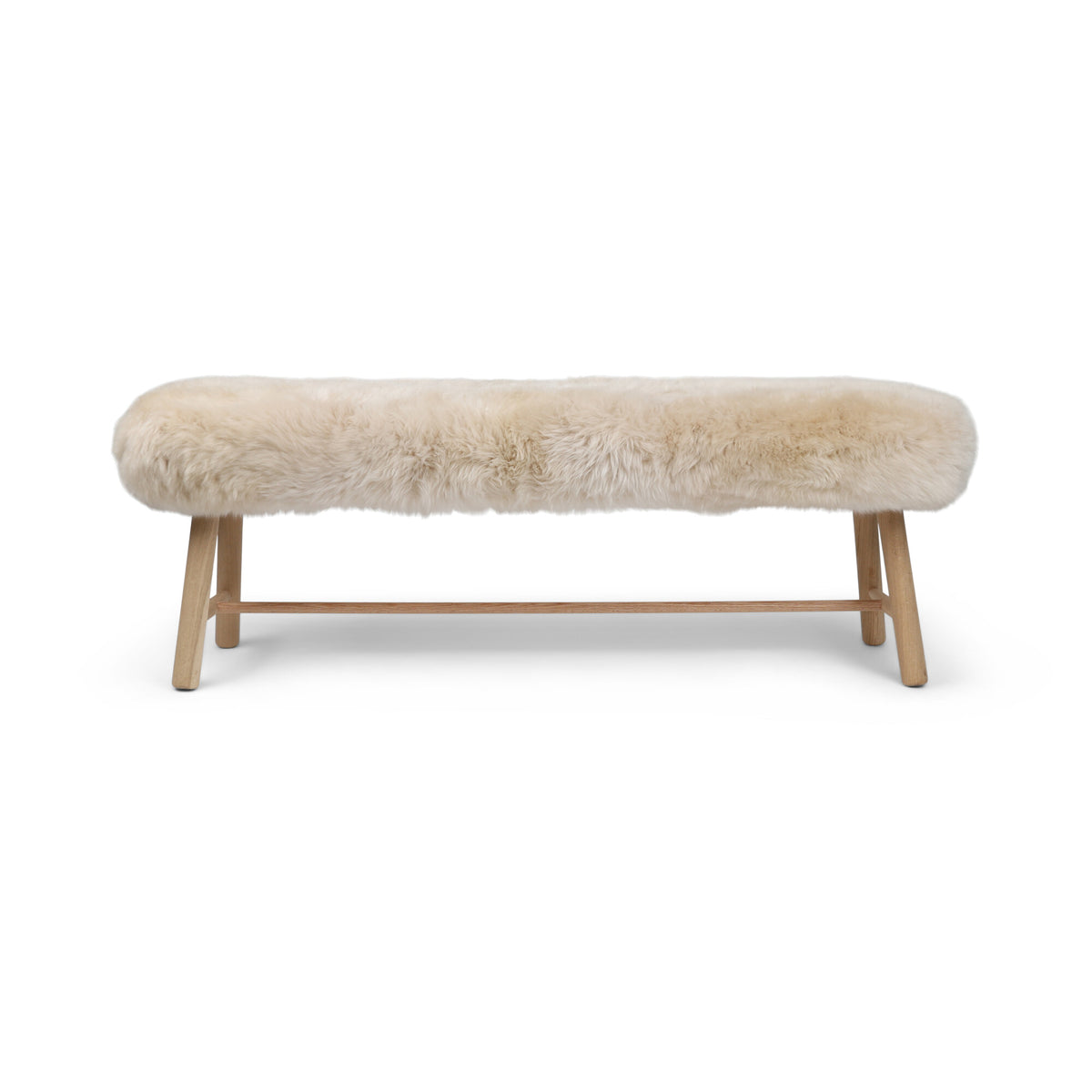 Theo-penkki | Uusiseelantilainen pitkä villa lampaannahka | 140x35x45 cm Pellava / Tammijalat