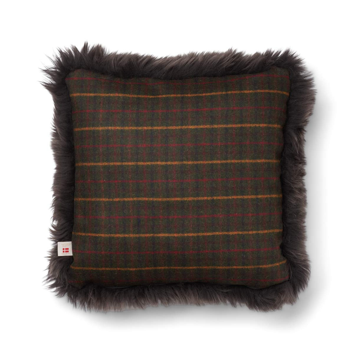 Kaksipuolinen tyyny | Pitkä villa | 52x52 cm Kilberry Fir-tummavihreä/Pähkinä