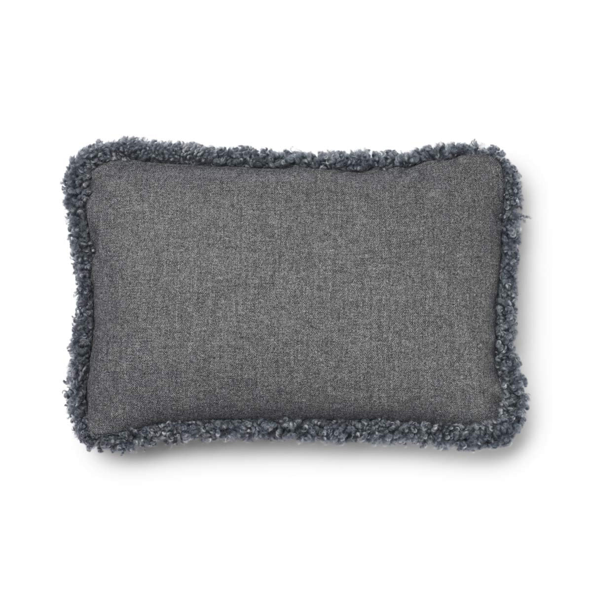 Lyhyen villan lampaannahkareunuksella koristeltu villatyyny | SW-reunus | 52x52 cm | 34x52 cm Kivenharmaa/Vaaleanharmaa / 34x52 cm