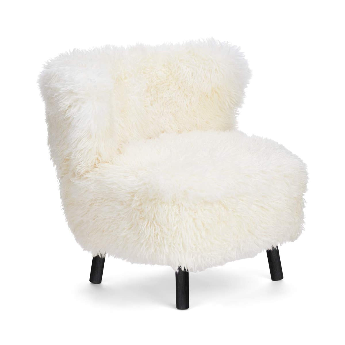 Emil Lounge Chair | Pitkä Villa Lumivalkoinen / Mustat pyökkijalat
