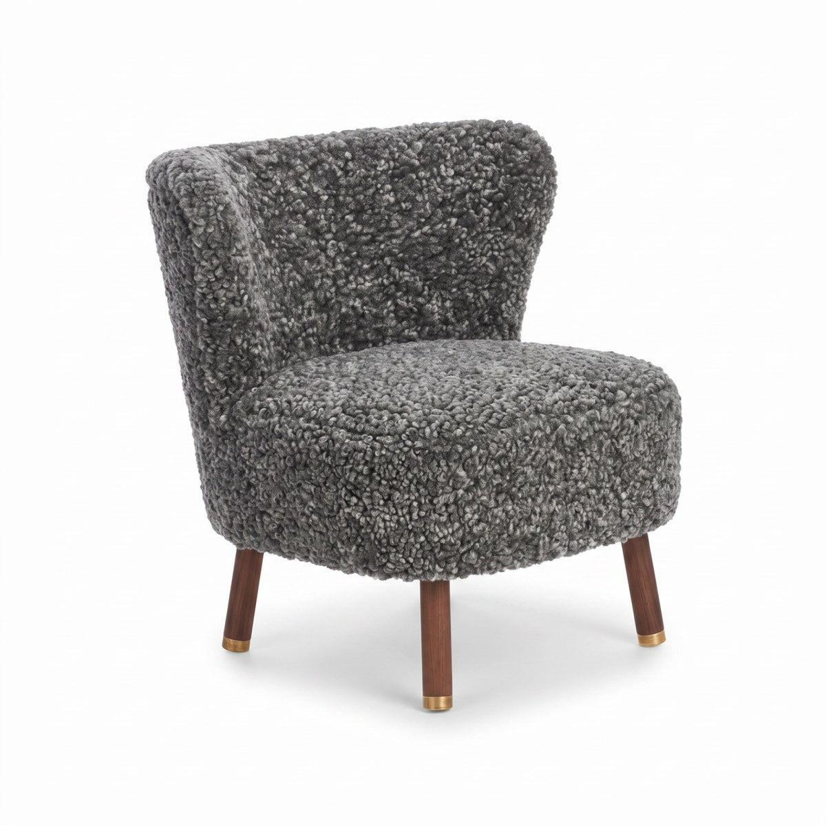 Emil Lounge Chair | Lyhyt villa Grafiitti / Pähkinäpuujalat messingillä