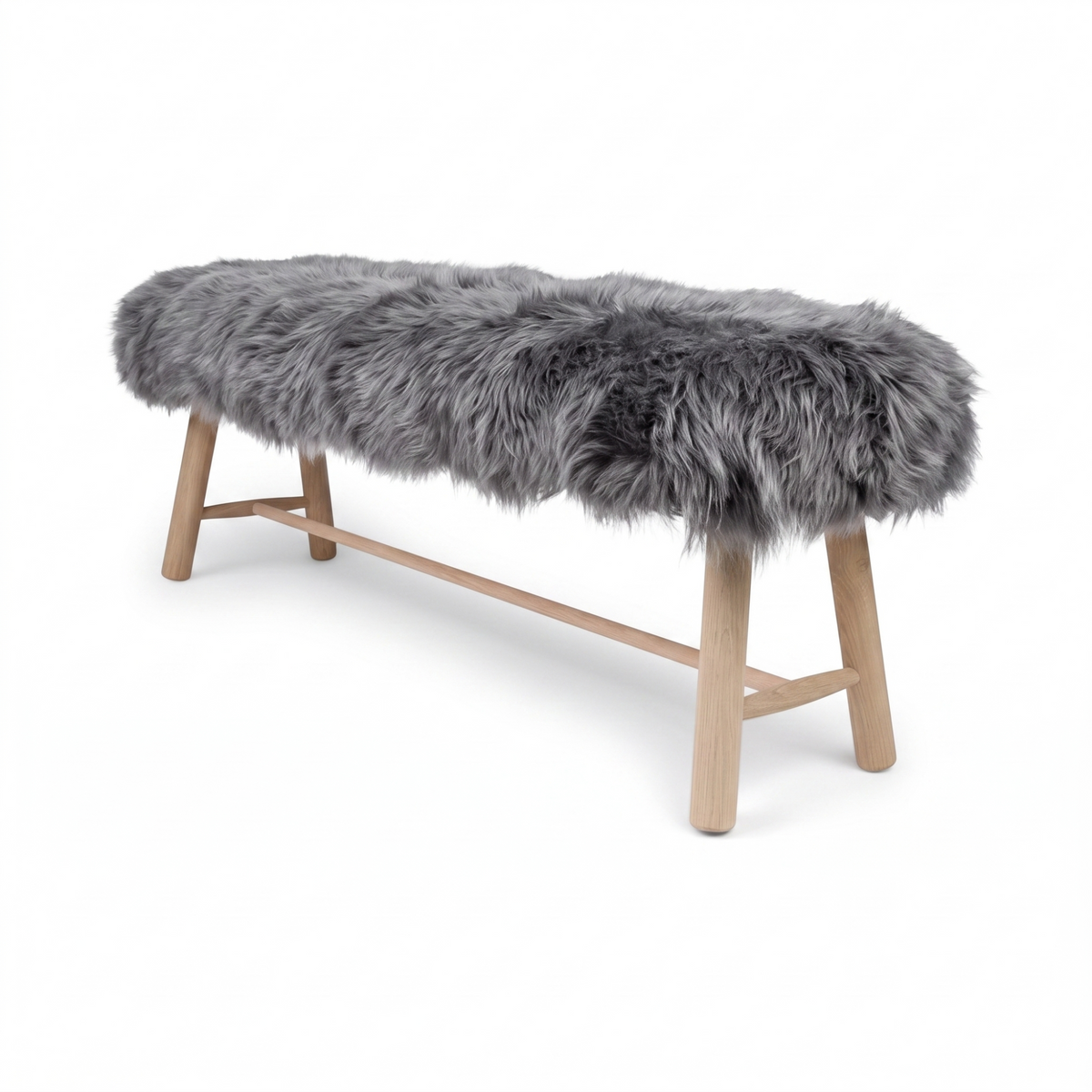 Theodor-penkki | Uusiseelantilainen pitkä villa lampaannahka | 140x35x45 cm Teräs / Tammijalat