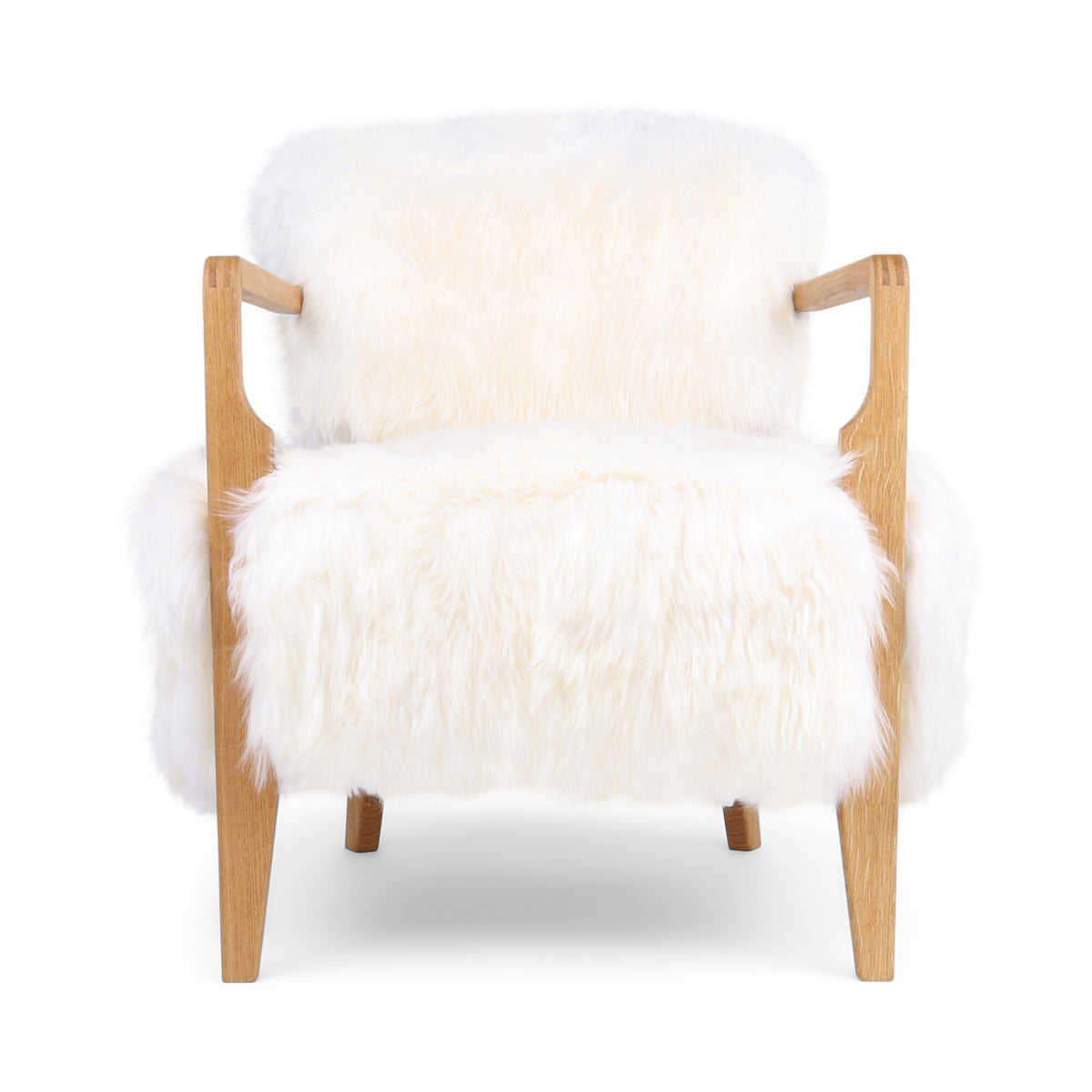 Lina Lounge Chair | Uusiseelantilainen Lampaannahka | Pitkä Villa Norsunluu / Tammijalat