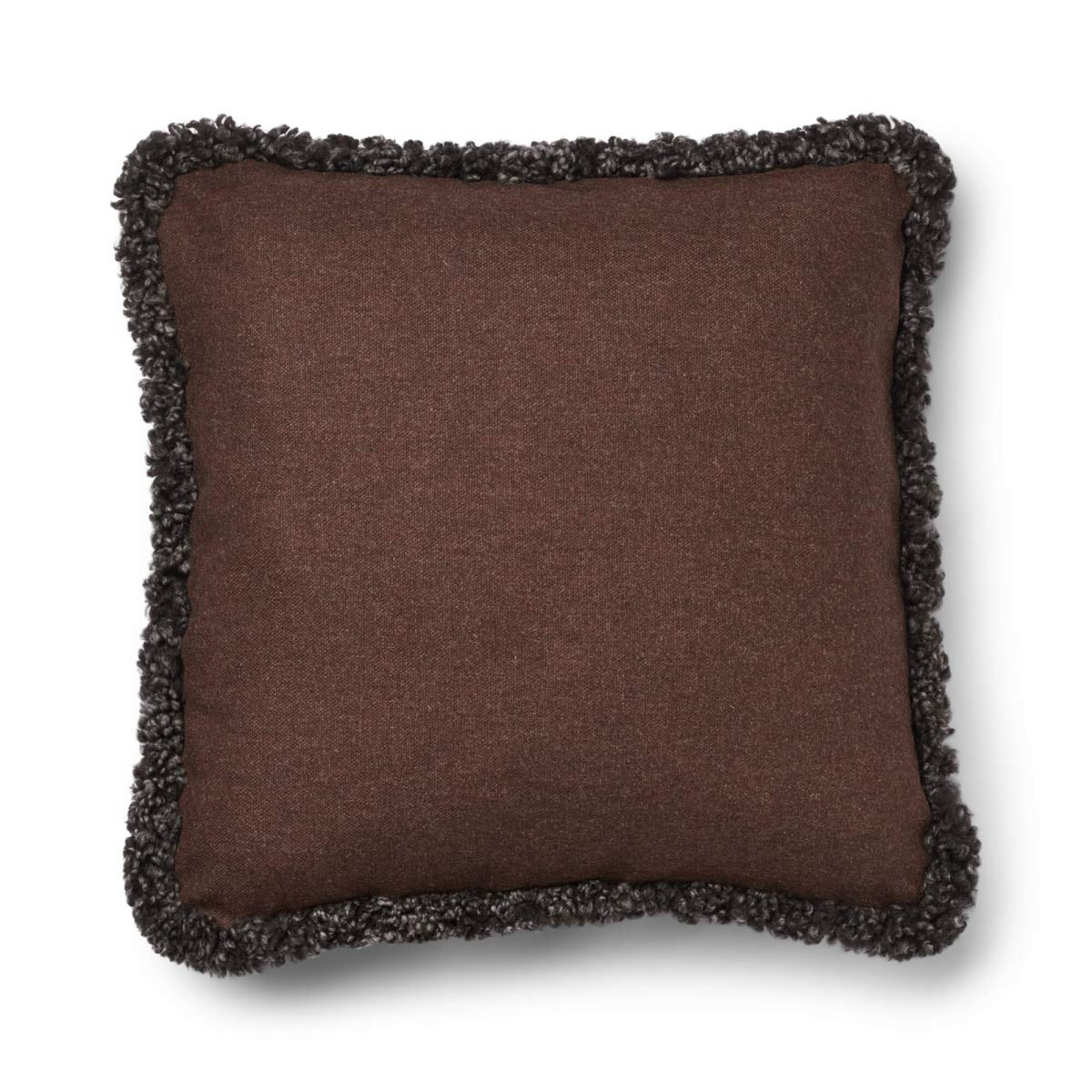 Lyhyen villan lampaannahkareunuksella koristeltu villatyyny | SW-reunus | 52x52 cm | 34x52 cm Ruskea/Cappuccino / 52x52 cm
