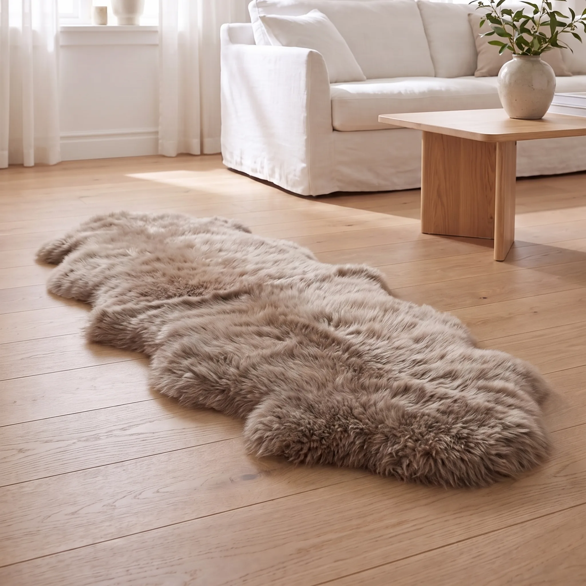 Merino-lampaannahka, kaksinkertainen | Pitkä villa | 170x60 cm Taupe