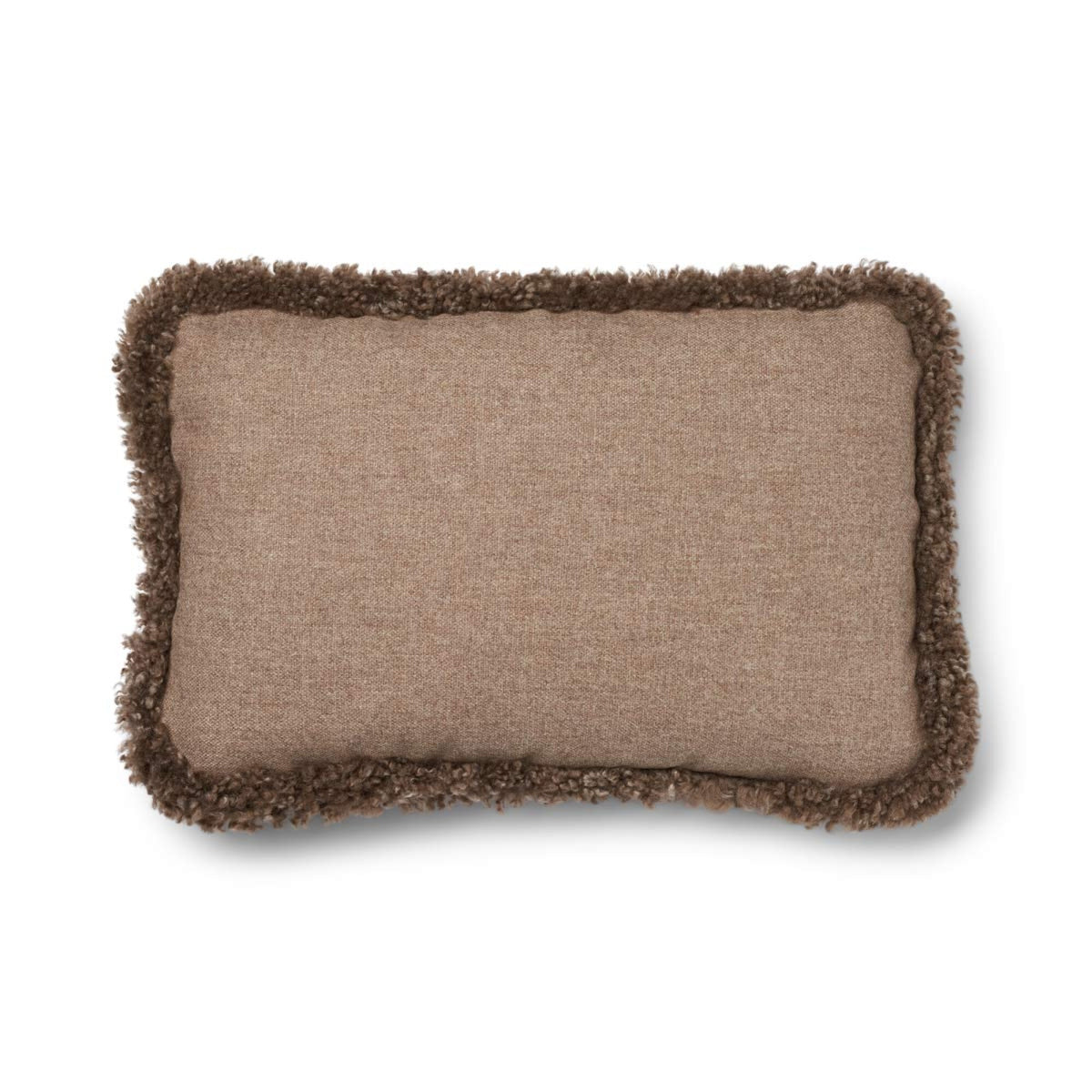 Lyhyen villan lampaannahkareunuksella koristeltu villatyyny | SW-reunus | 52x52 cm | 34x52 cm Beige/Taupe / 34x52 cm