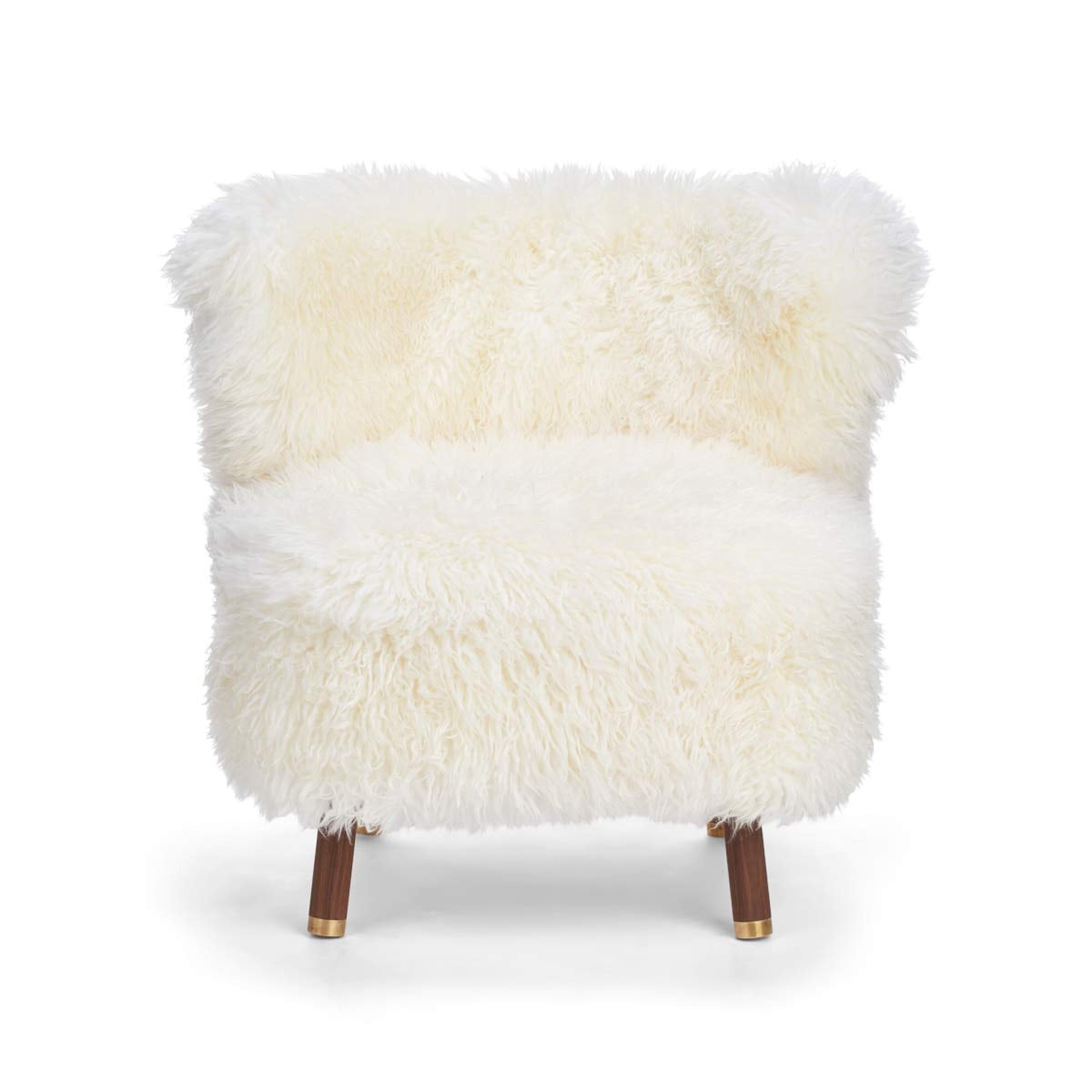 Emil Lounge Chair | Pitkä Villa Lumivalkoinen / Pähkinäpuujalat messingillä