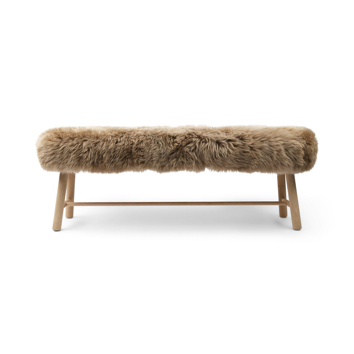 Theodor-penkki | Uusiseelantilainen pitkä villa lampaannahka | 140x35x45 cm Taupe / Tammijalat