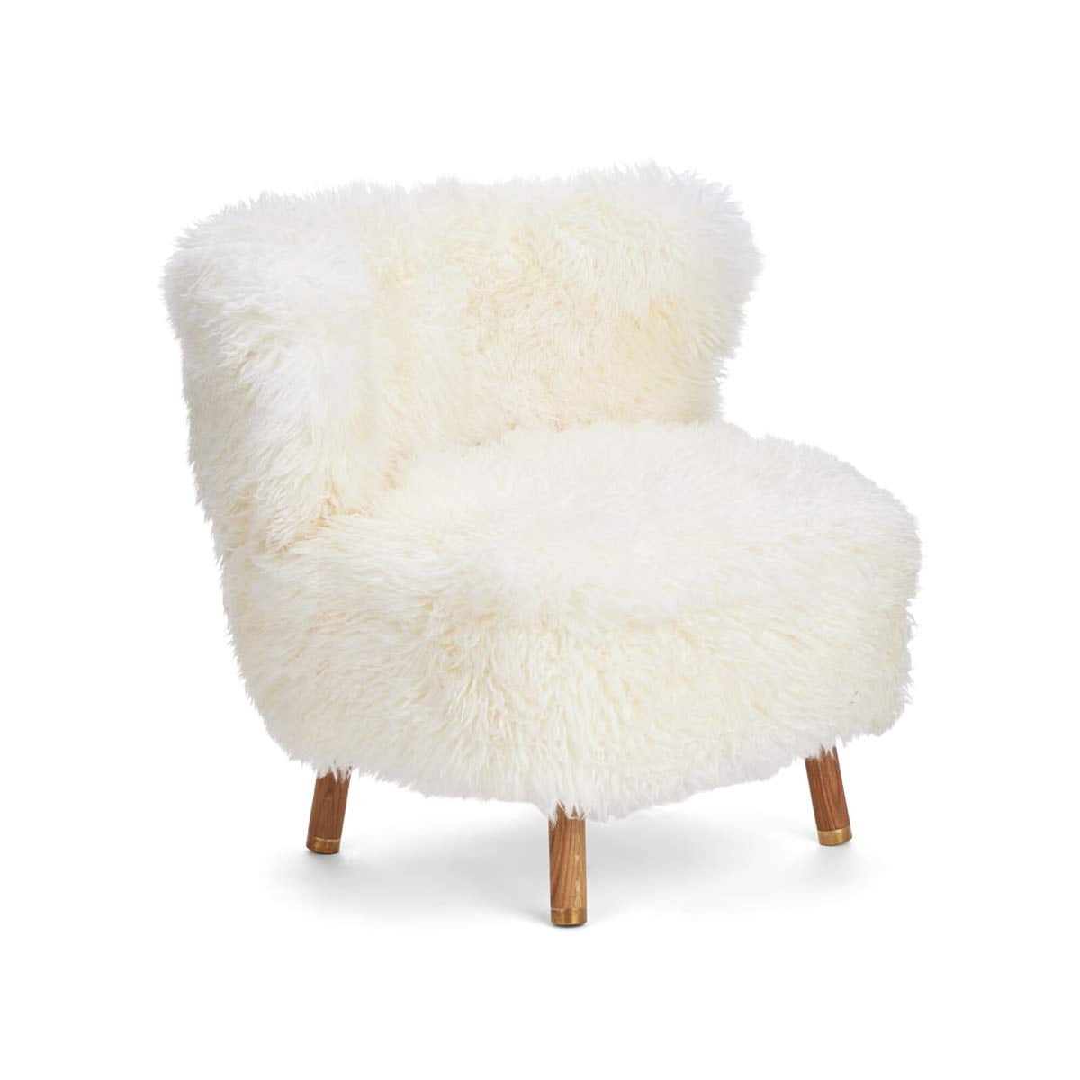 Emil Lounge Chair | Pitkä Villa Lumivalkoinen / Tammijalat messingillä