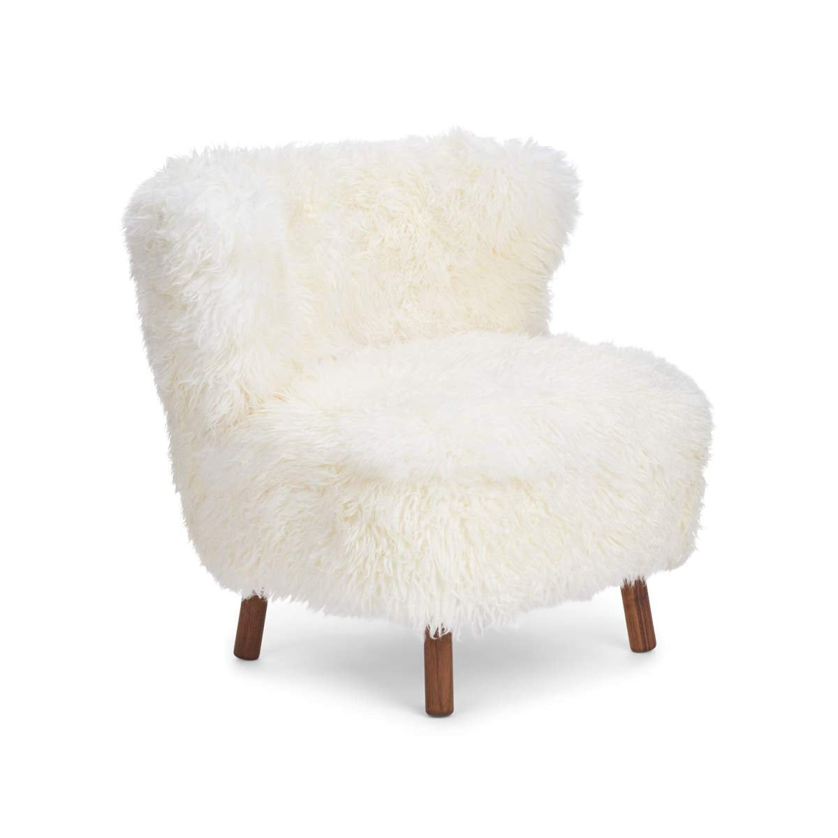 Emil Lounge Chair | Pitkä Villa Lumivalkoinen / Pähkinäpuujalat