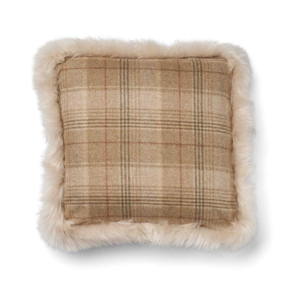Villatyyny | Kaksipuolinen | Pitkä villa -reunus | 52x52 cm Hiekka-Beige/Pellava