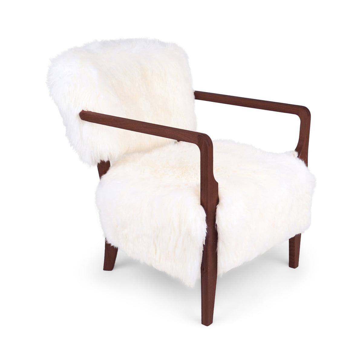 Lina Lounge Chair | Uusiseelantilainen Lampaannahka | Pitkä Villa Norsunluu / Pähkinäpuujalat