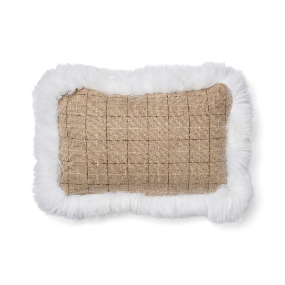 Villatyyny suorakaide | Kaksipuolinen | Pitkä villa -reunus | 34x52 cm Oatmeal-Beige/Norsunluu