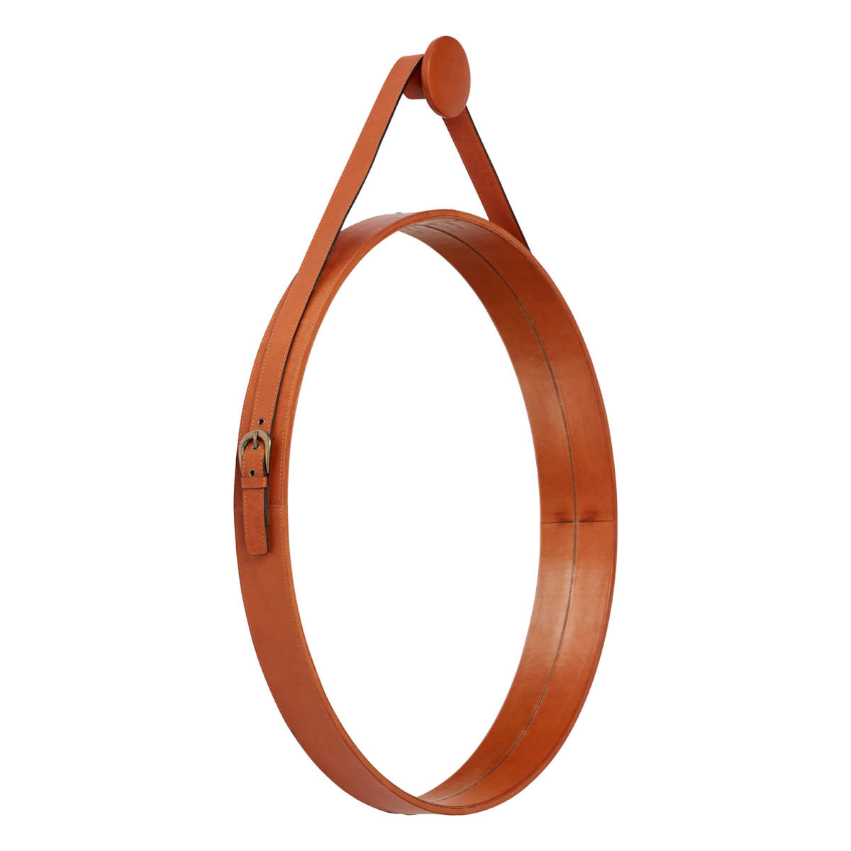 Nahkainen peili | Ø60 cm Kameli