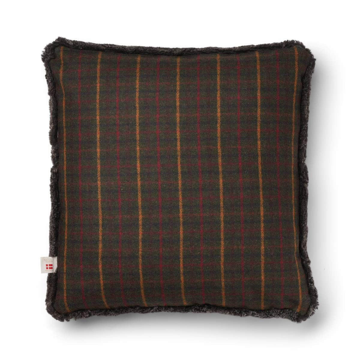 Kaksipuolinen tyyny | Lyhyt villa | 52x52 cm Kilberry Fir-tummavihreä/Cappuccino