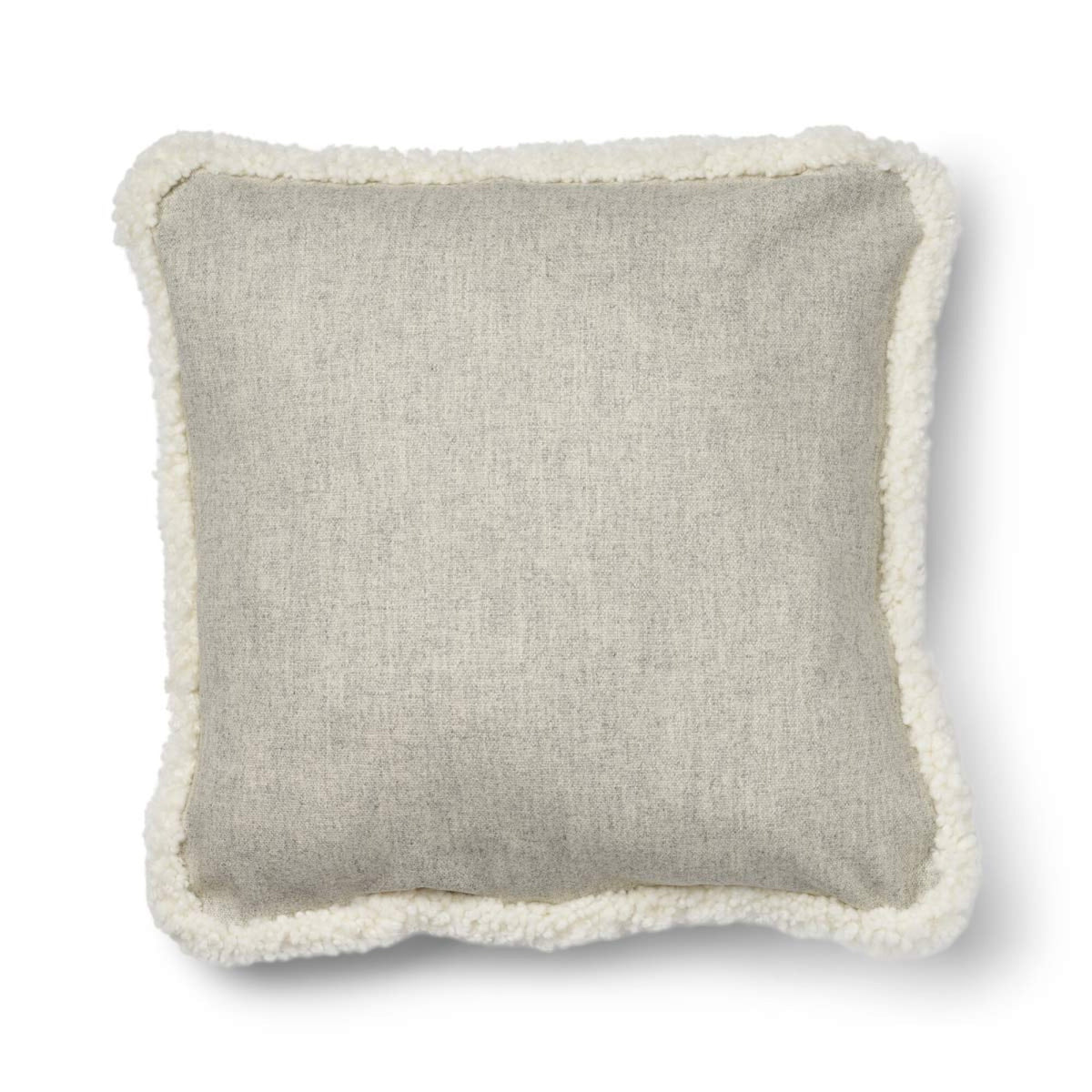 Lyhyen villan lampaannahkareunuksella koristeltu villatyyny | SW-reunus | 52x52 cm | 34x52 cm Hopea/Norsunluu / 52x52 cm