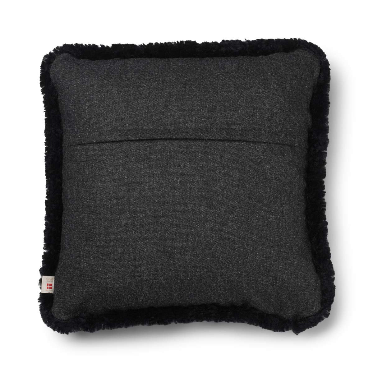 Lyhyen villan lampaannahkareunuksella koristeltu villatyyny | SW-reunus | 52x52 cm | 34x52 cm Hiili/Musta / 52x52 cm
