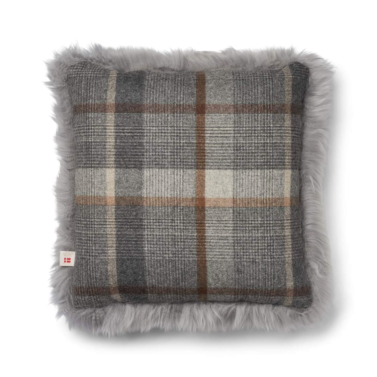 Kaksipuolinen tyyny | Pitkä villa | 52x52 cm Glencheck-harmaa/Vaaleanharmaa