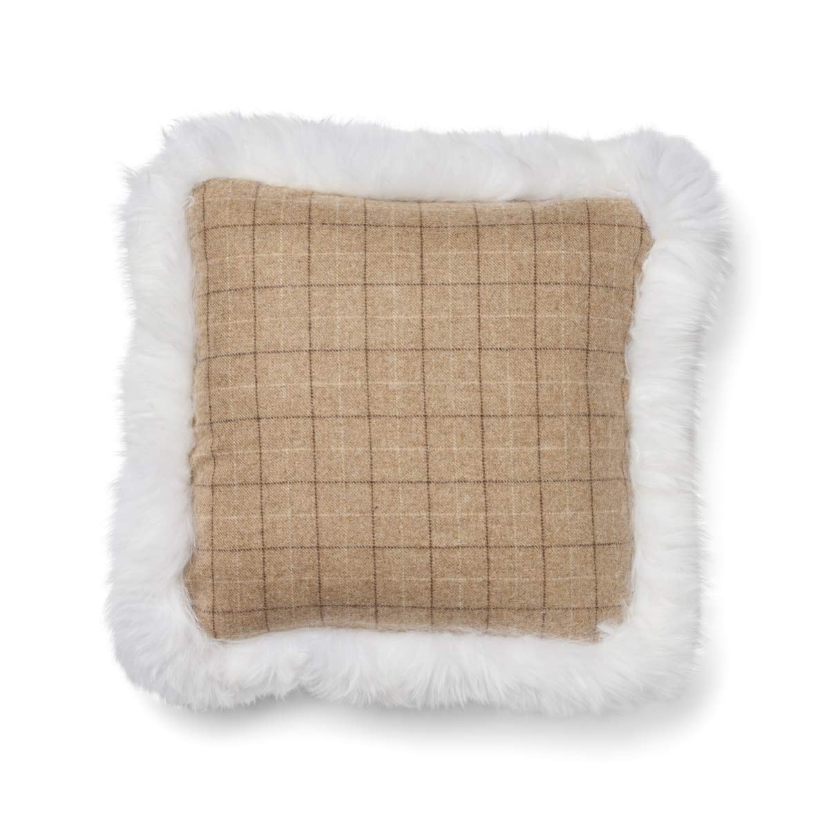 Villatyyny | Kaksipuolinen | Pitkä villa -reunus | 52x52 cm Oatmeal-Beige/Norsunluu