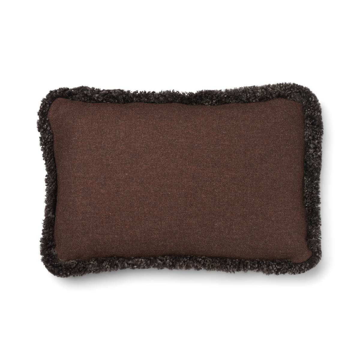 Lyhyen villan lampaannahkareunuksella koristeltu villatyyny | SW-reunus | 52x52 cm | 34x52 cm Ruskea/Cappuccino / 34x52 cm