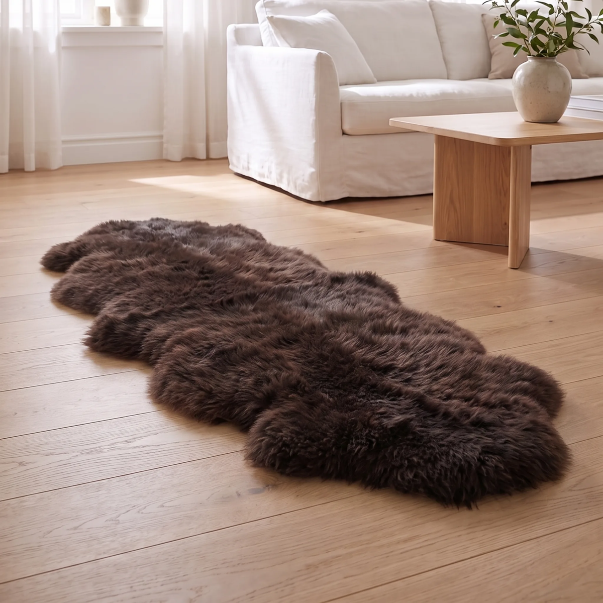 Merino-lampaannahka, kaksinkertainen | Pitkä villa | 170x60 cm Suklaa