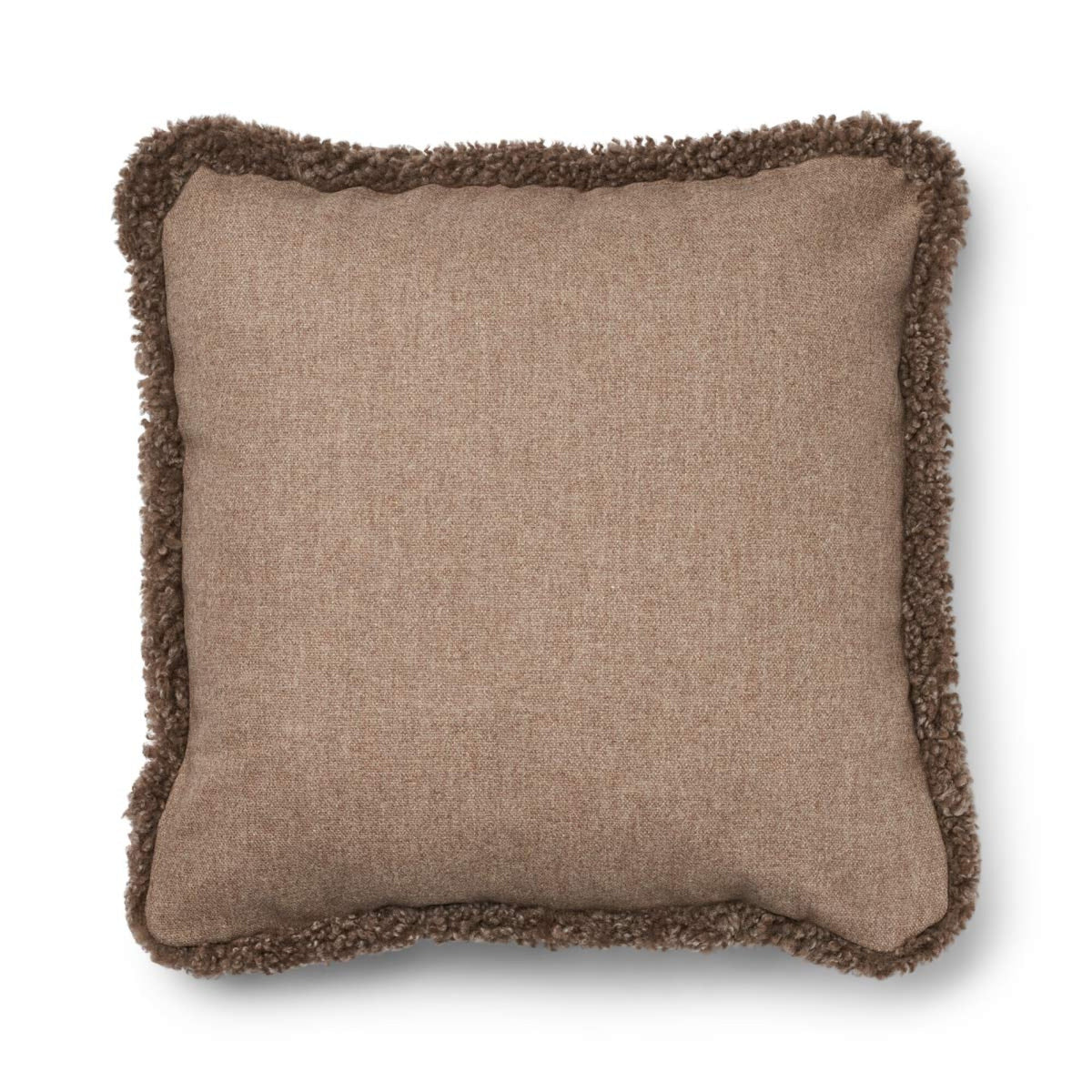 Lyhyen villan lampaannahkareunuksella koristeltu villatyyny | SW-reunus | 52x52 cm | 34x52 cm Beige/Taupe / 52x52 cm