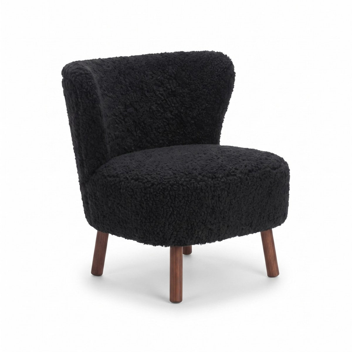Emil Lounge Chair | Lyhyt villa Musta / Pähkinäpuujalat
