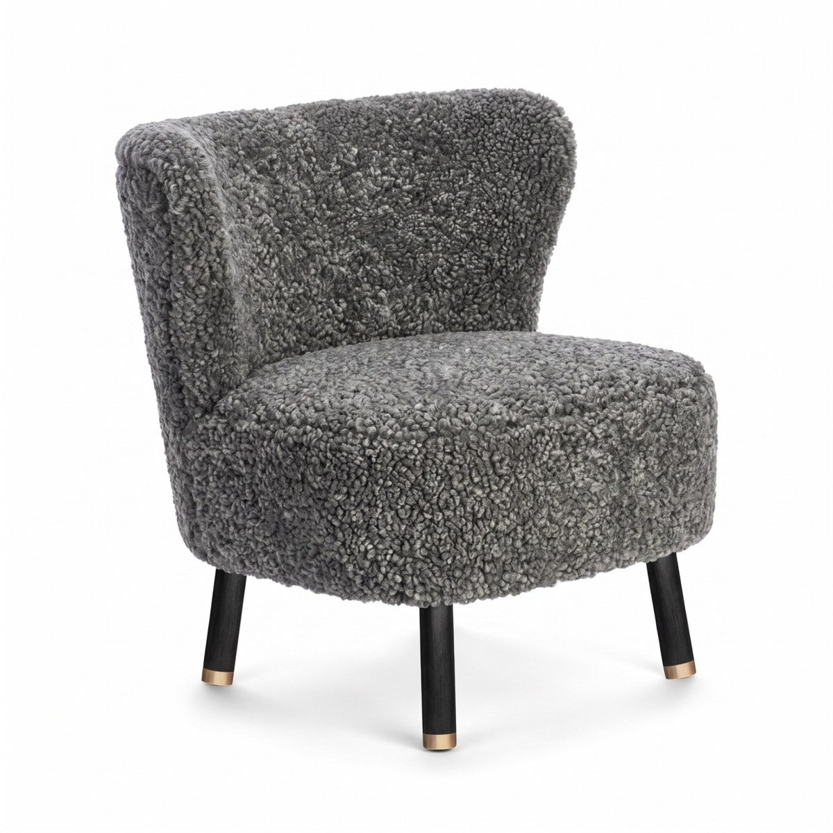 Emil Lounge Chair | Lyhyt villa Grafiitti / Mustat pyökkijalat messingillä