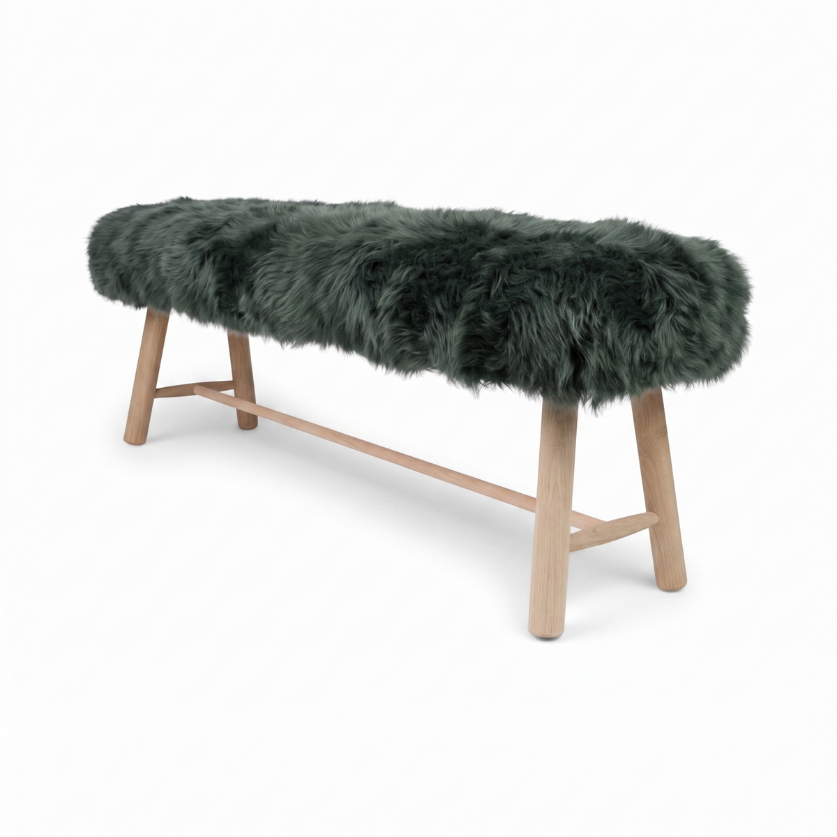 Theodor-penkki | Uusiseelantilainen pitkä villa lampaannahka | 140x35x45 cm Malakiitti (vihreä) / Tammijalat