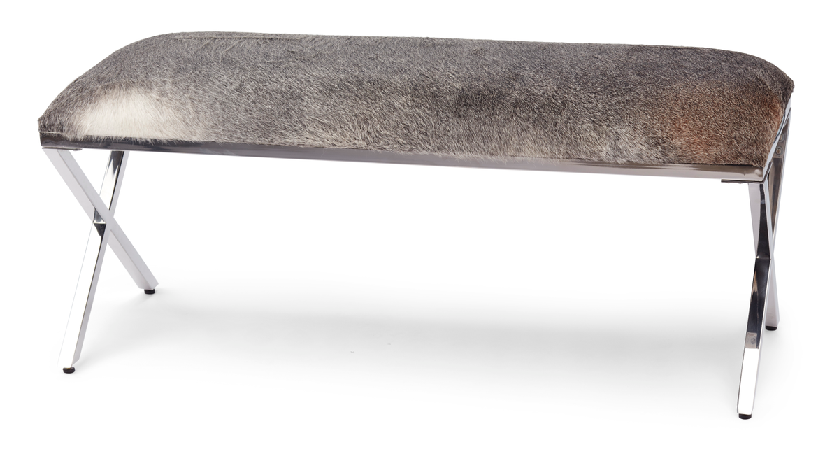 Lehmännahkainen penkki | 110x42x45 cm Luonnonharmaa