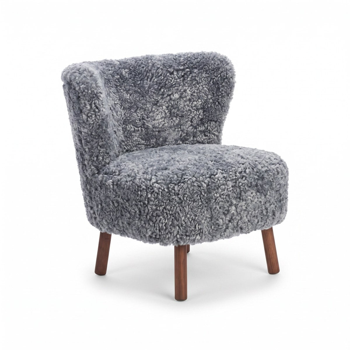 Emil Lounge Chair | Lyhyt villa Vaaleanharmaa / Pähkinäpuujalat